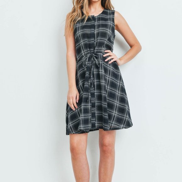 Metallic Plaid Cotton Drawstring Dress - Picture 6 of 7